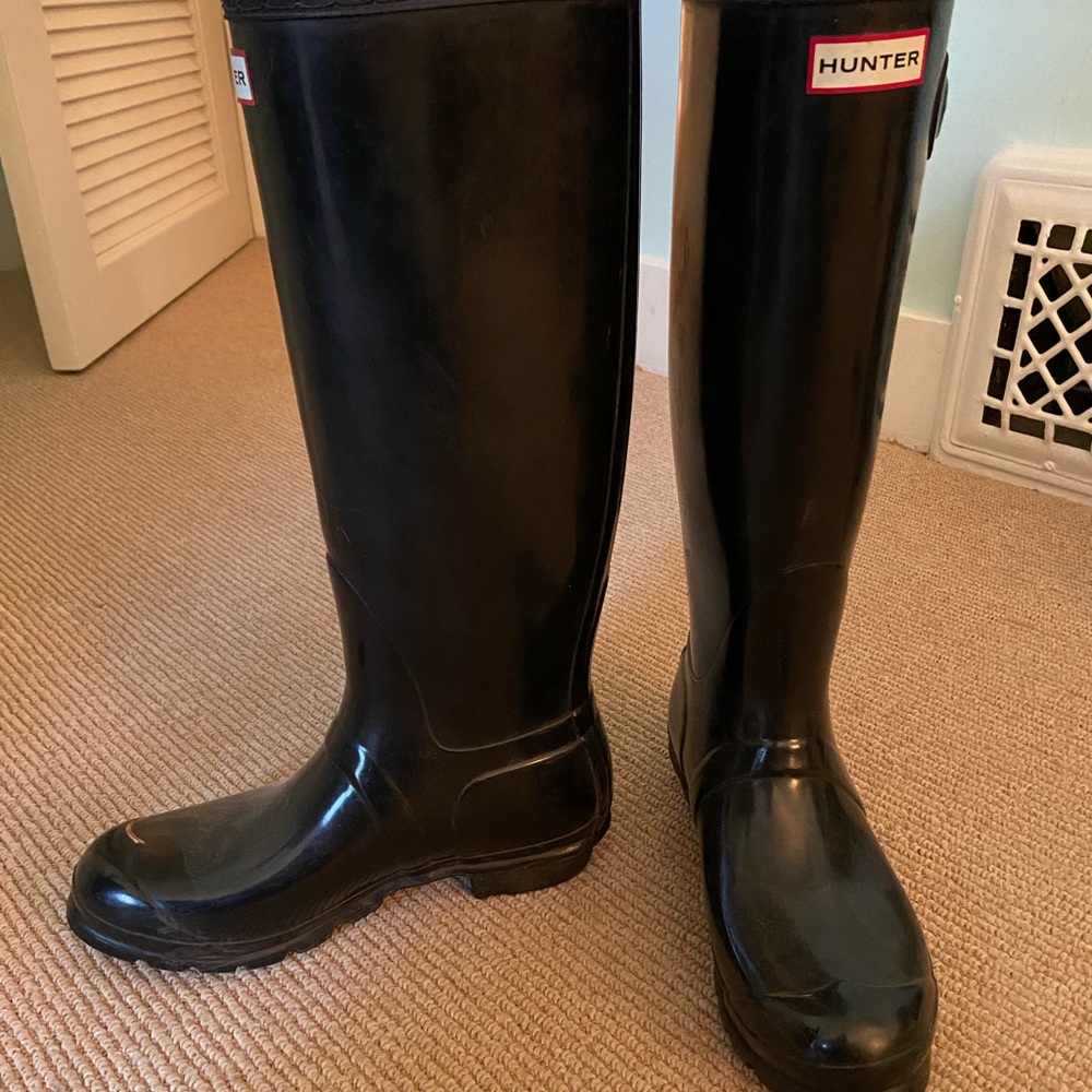 Tall Hunter Shiny Black Wellies